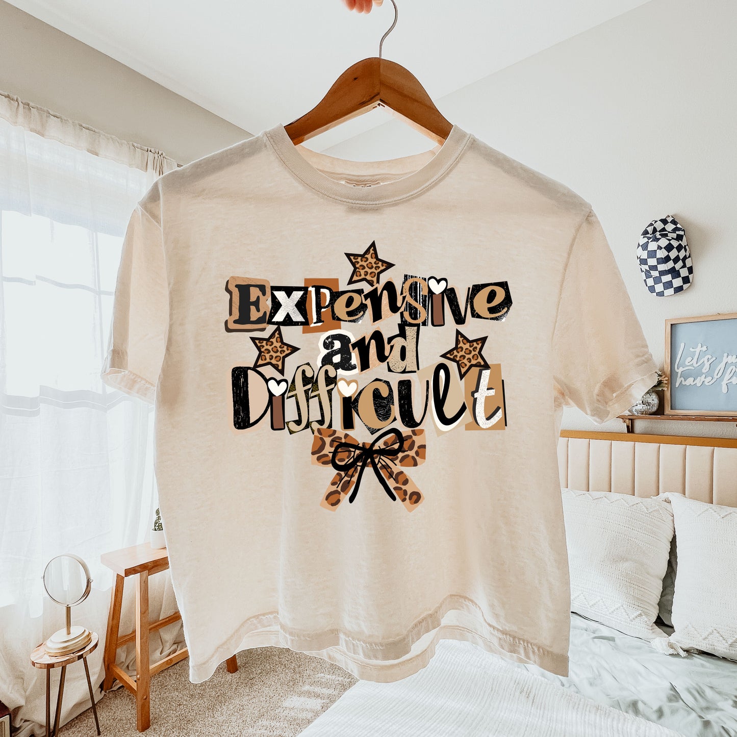 Expensive and Difficult Crop Top, Bold Leopard Statement Graphic Tee for Women