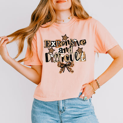Expensive and Difficult Crop Top, Bold Leopard Statement Graphic Tee for Women
