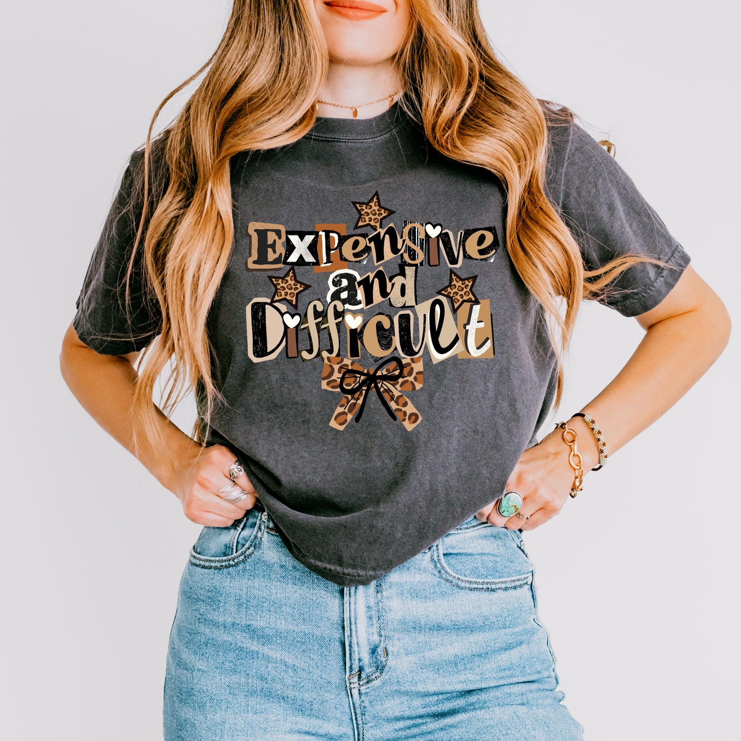 Expensive and Difficult Crop Top, Bold Leopard Statement Graphic Tee for Women
