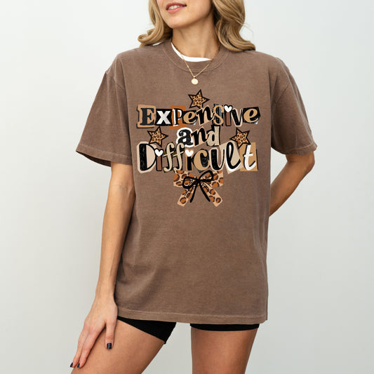 Expensive and Difficult Graphic T-Shirt, Bold Leopard Statement Tee for Women