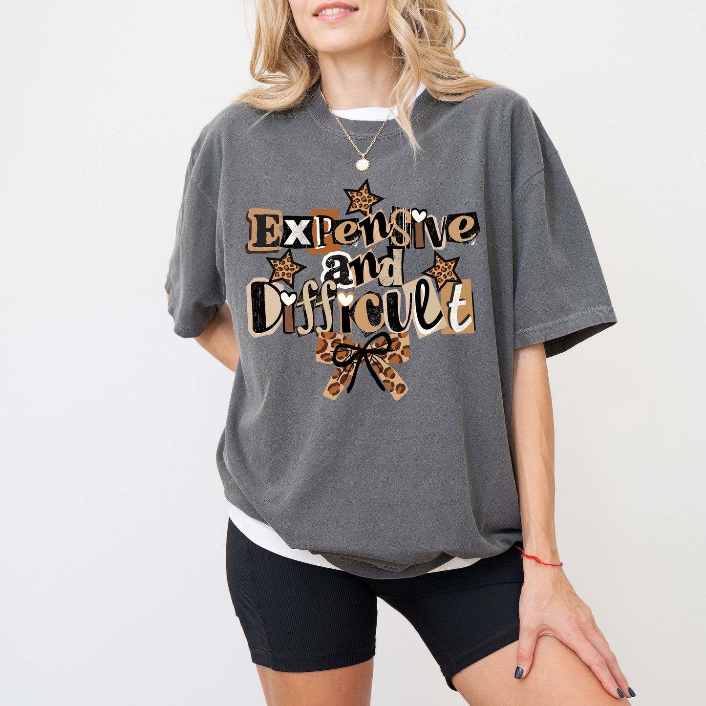 Expensive and Difficult Graphic T-Shirt, Bold Leopard Statement Tee for Women