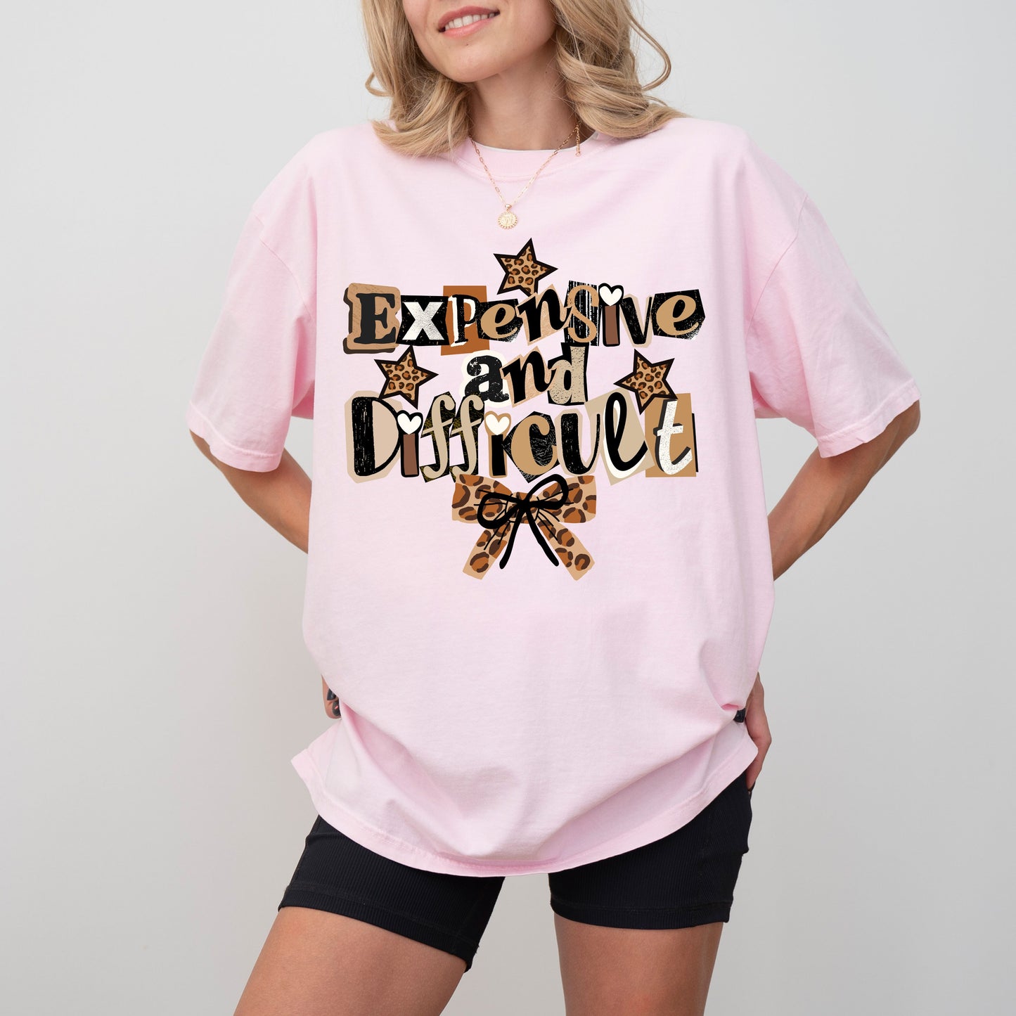 Expensive and Difficult Graphic T-Shirt, Bold Leopard Statement Tee for Women