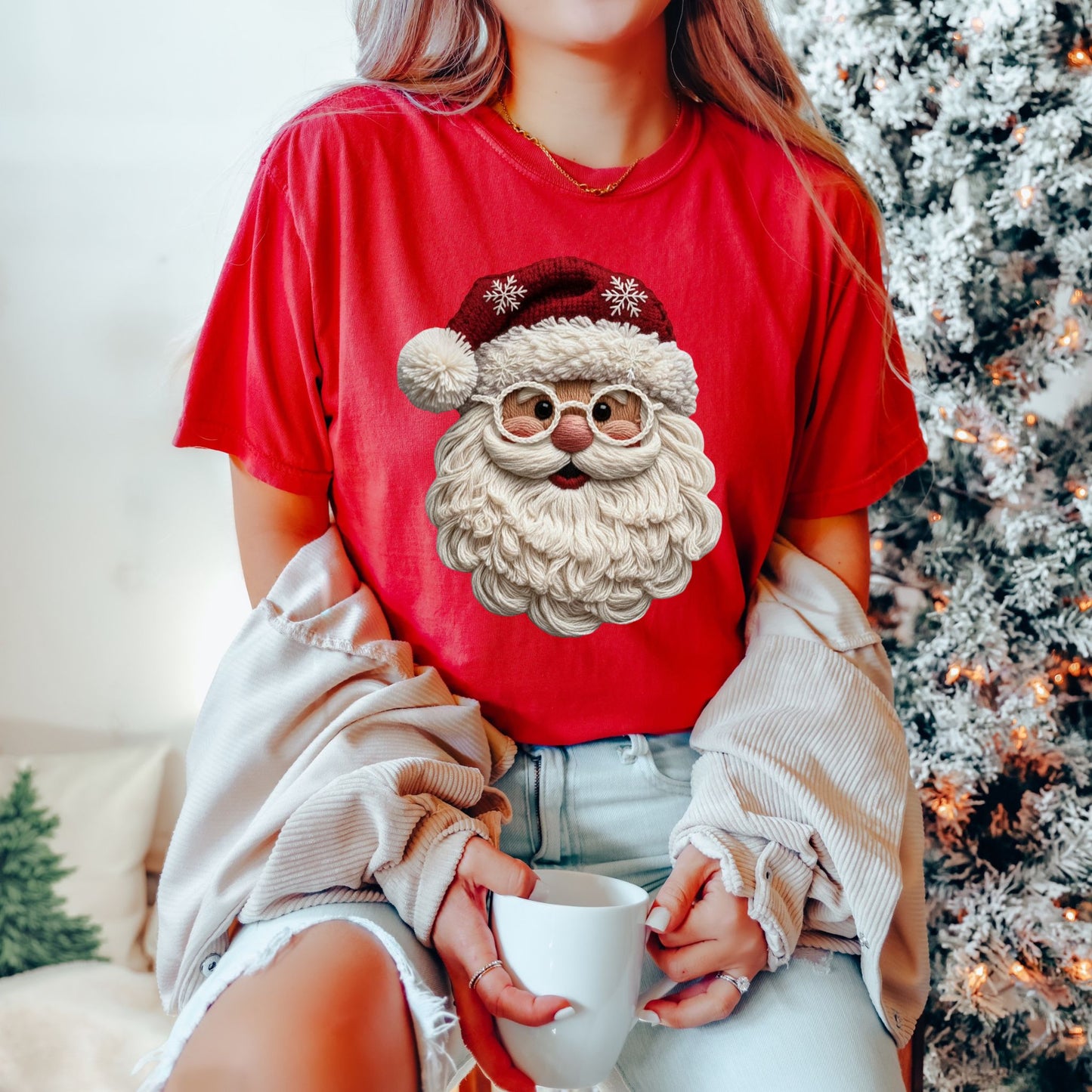 Faux Yarn Santa Shirt – Cozy Christmas Graphic Comfort Colors® Tee