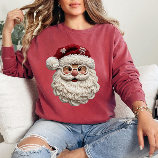 Faux Yarn Santa Sweatshirt – Comfort Colors® Christmas Graphic Pullover