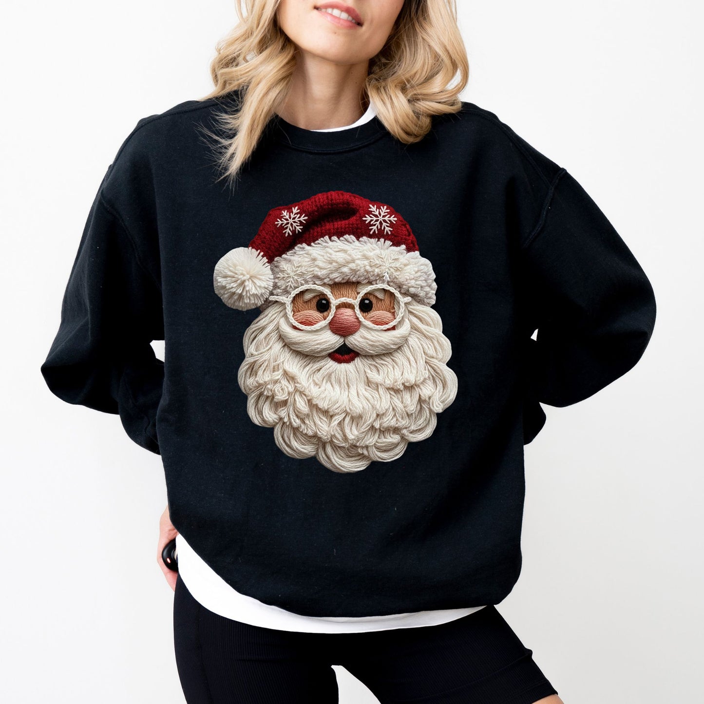 Faux Yarn Santa Sweatshirt – Cozy Christmas Graphic Pullover