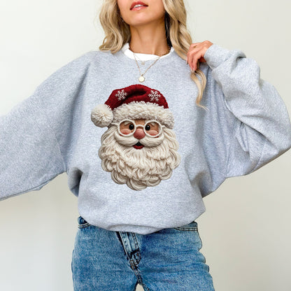 Faux Yarn Santa Sweatshirt – Cozy Christmas Graphic Pullover