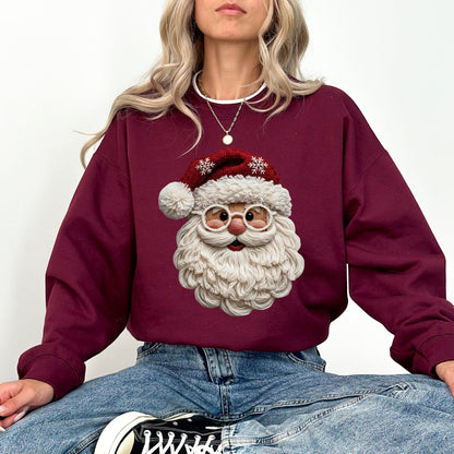 Faux Yarn Santa Sweatshirt – Cozy Christmas Graphic Pullover