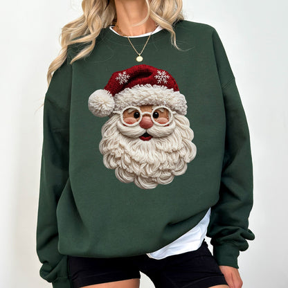 Faux Yarn Santa Sweatshirt – Cozy Christmas Graphic Pullover
