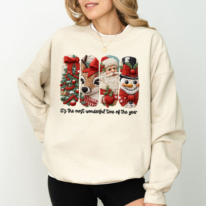 Faux Yarn Christmas Characters Sweatshirt – Cozy Holiday Graphic Pullover