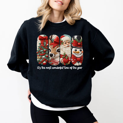 Faux Yarn Christmas Characters Sweatshirt – Cozy Holiday Graphic Pullover
