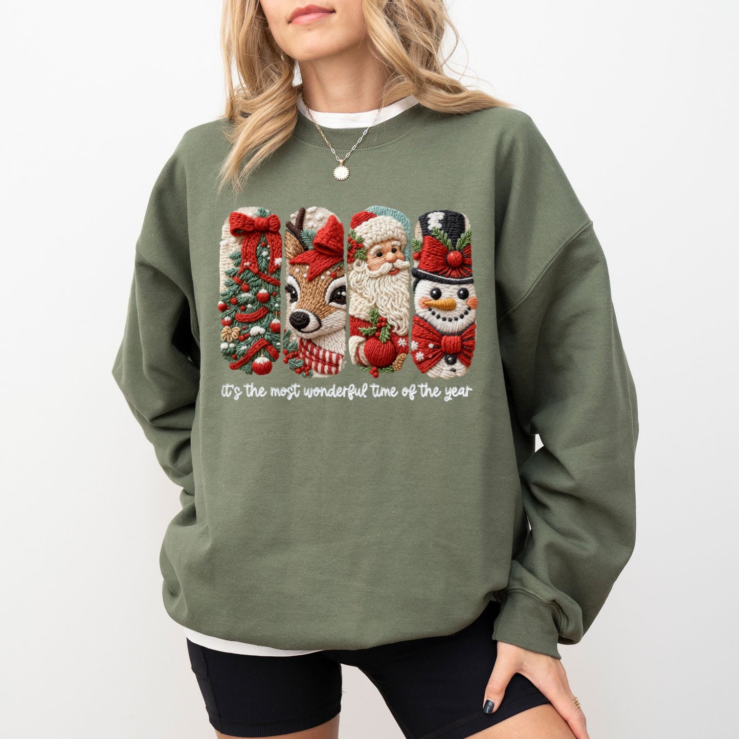 Faux Yarn Christmas Characters Sweatshirt – Cozy Holiday Graphic Pullover