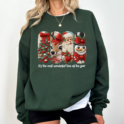 Faux Yarn Christmas Characters Sweatshirt – Cozy Holiday Graphic Pullover