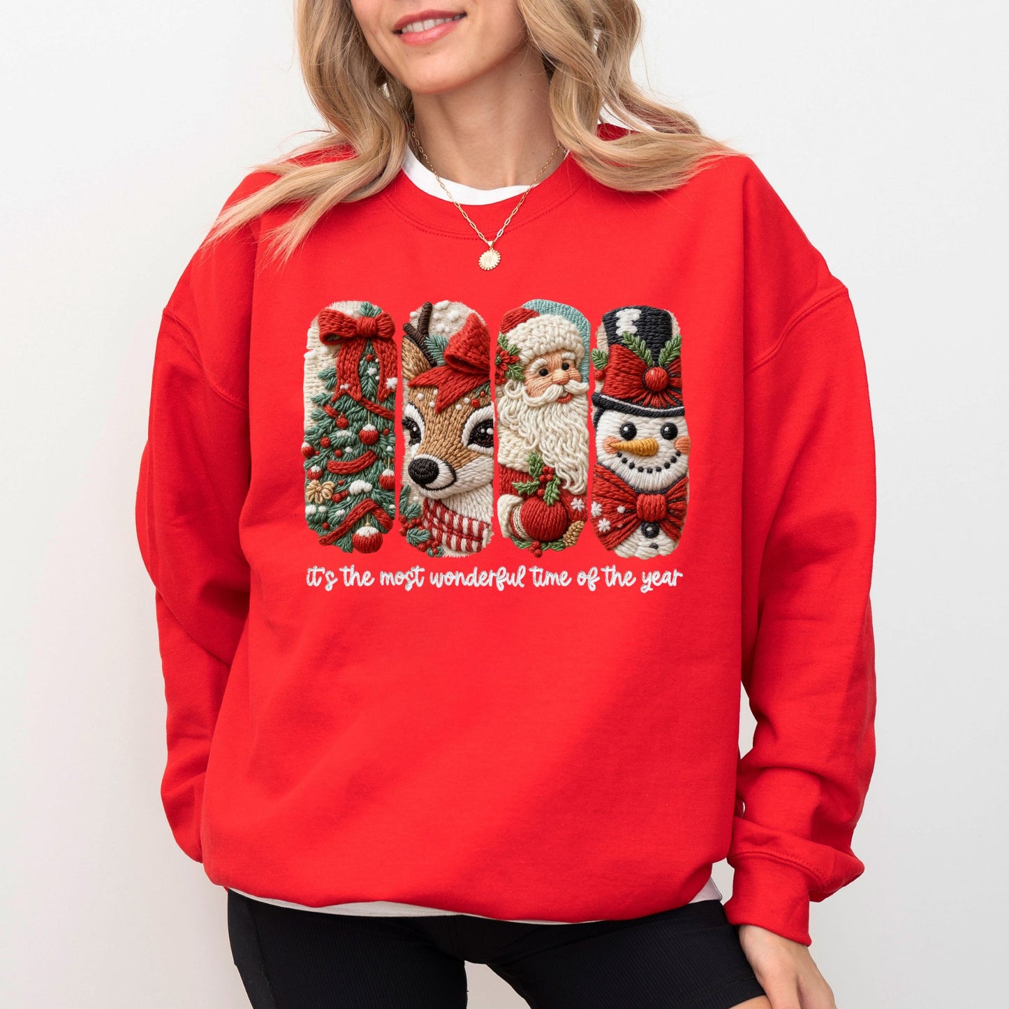Faux Yarn Christmas Characters Sweatshirt – Cozy Holiday Graphic Pullover