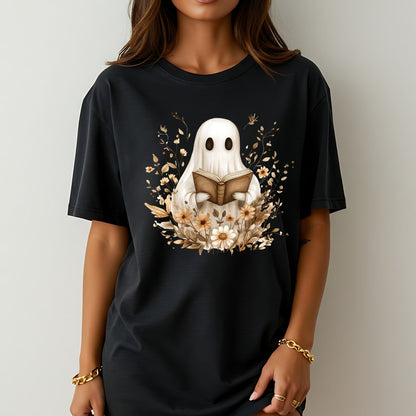 Reading Ghost T-Shirt – Vintage Floral Cute Halloween Graphic Tee