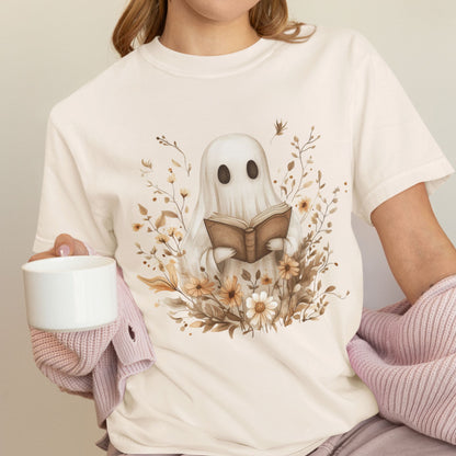 Reading Ghost T-Shirt – Vintage Floral Cute Halloween Graphic Tee
