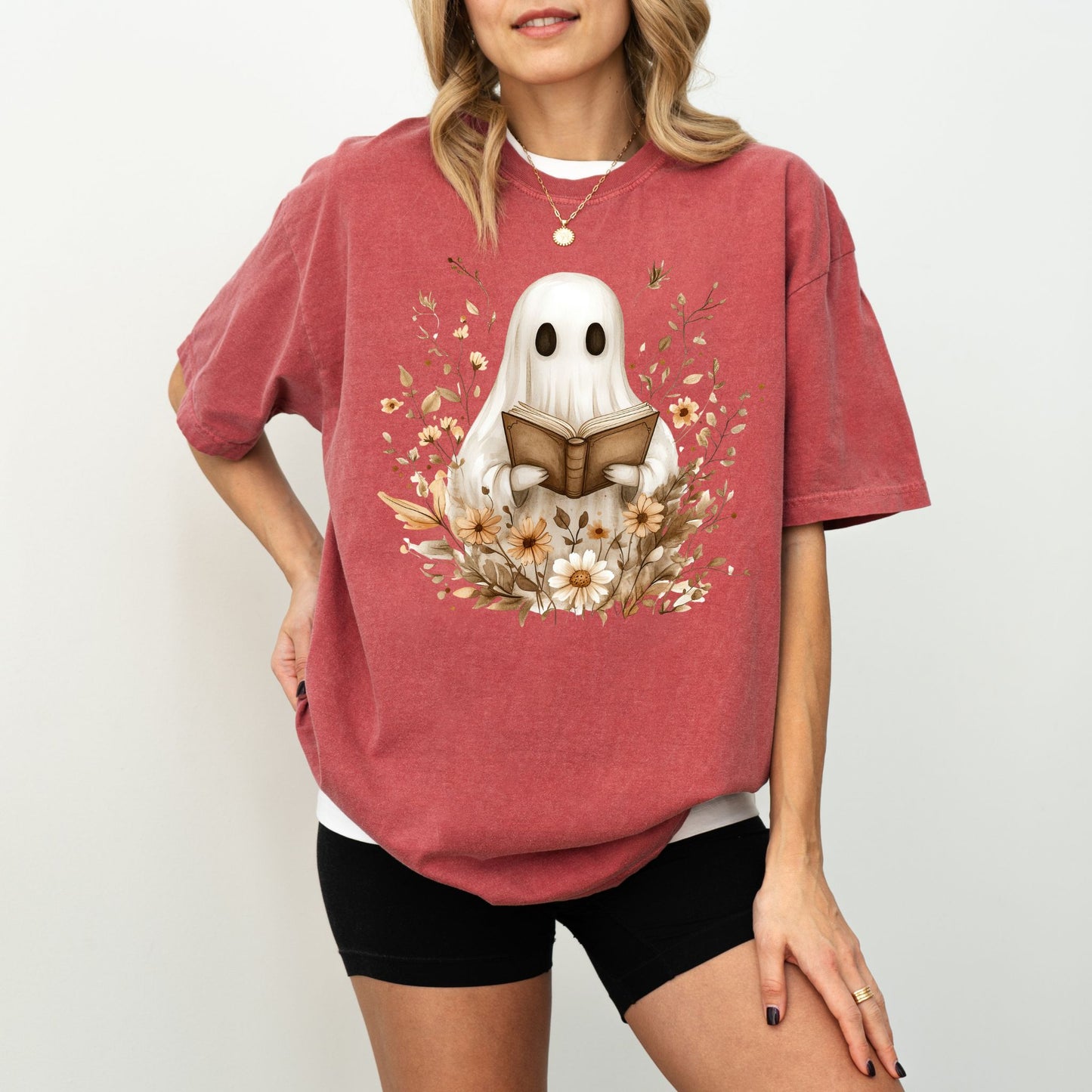 Reading Ghost T-Shirt – Vintage Floral Cute Halloween Graphic Tee