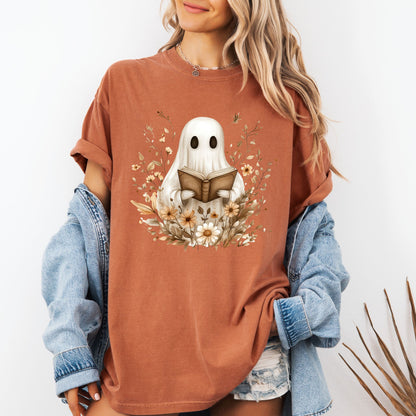 Reading Ghost T-Shirt – Vintage Floral Cute Halloween Graphic Tee