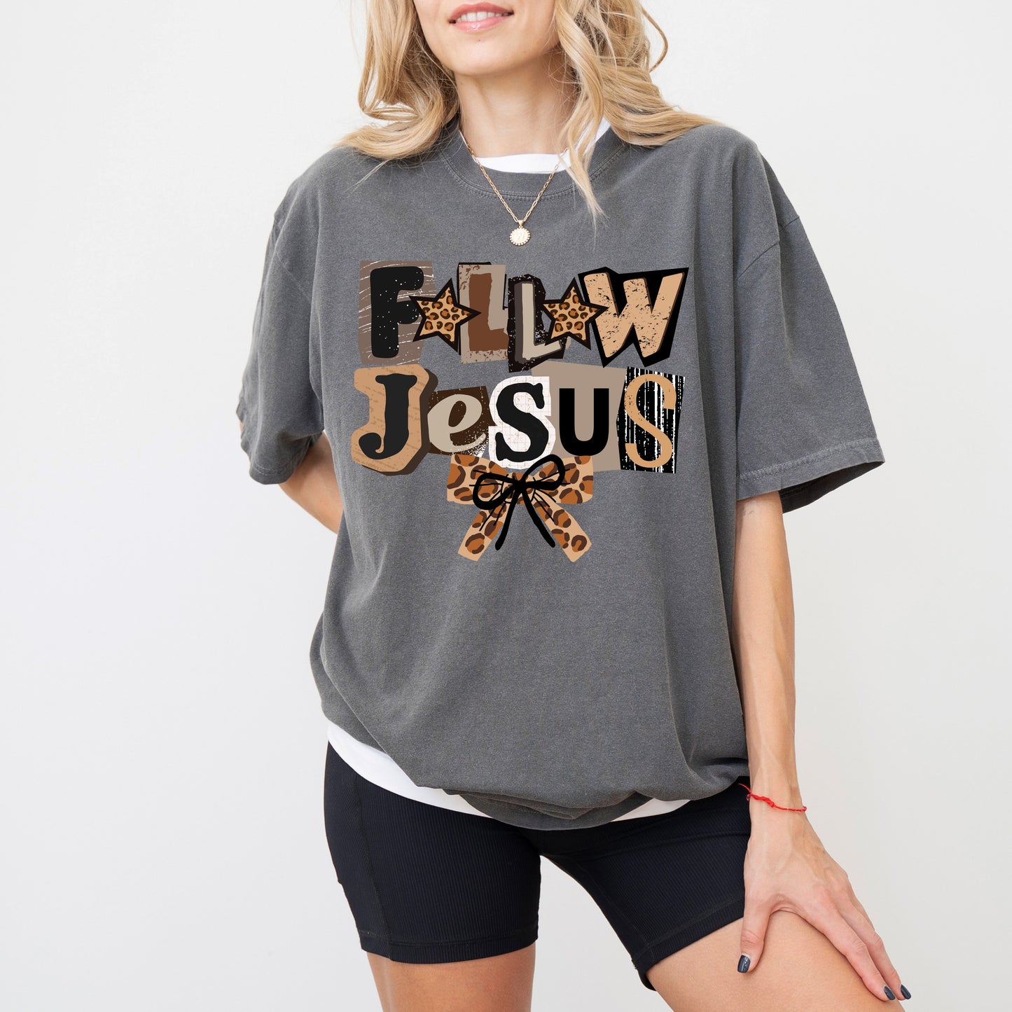 Follow Jesus Leopard Graphic T-Shirt – Faith Based Christian Tee