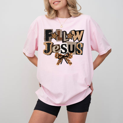 Follow Jesus Leopard Graphic T-Shirt – Faith Based Christian Tee