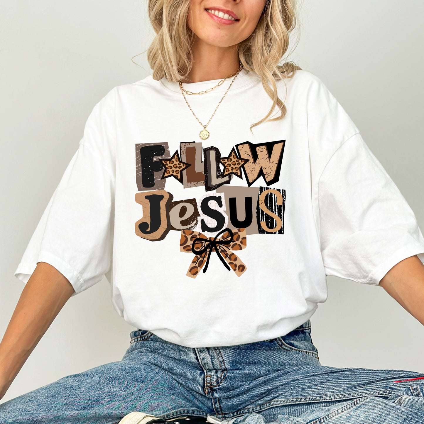 Follow Jesus Leopard Graphic T-Shirt – Faith Based Christian Tee