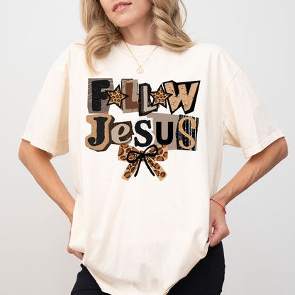 Follow Jesus Leopard Graphic T-Shirt – Faith Based Christian Tee