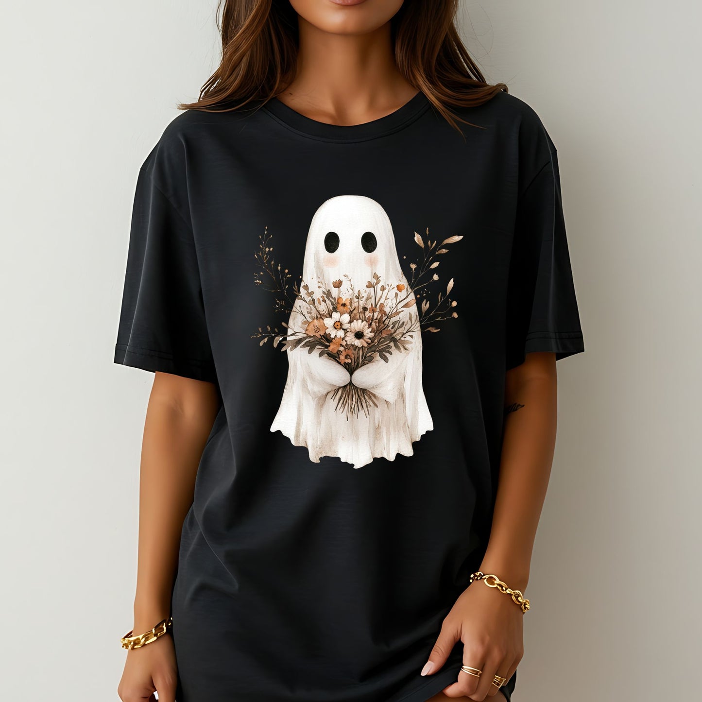 Bouquet Ghost T-Shirt – Neutral Floral Spooky Cute Graphic on Comfort Colors® Tee