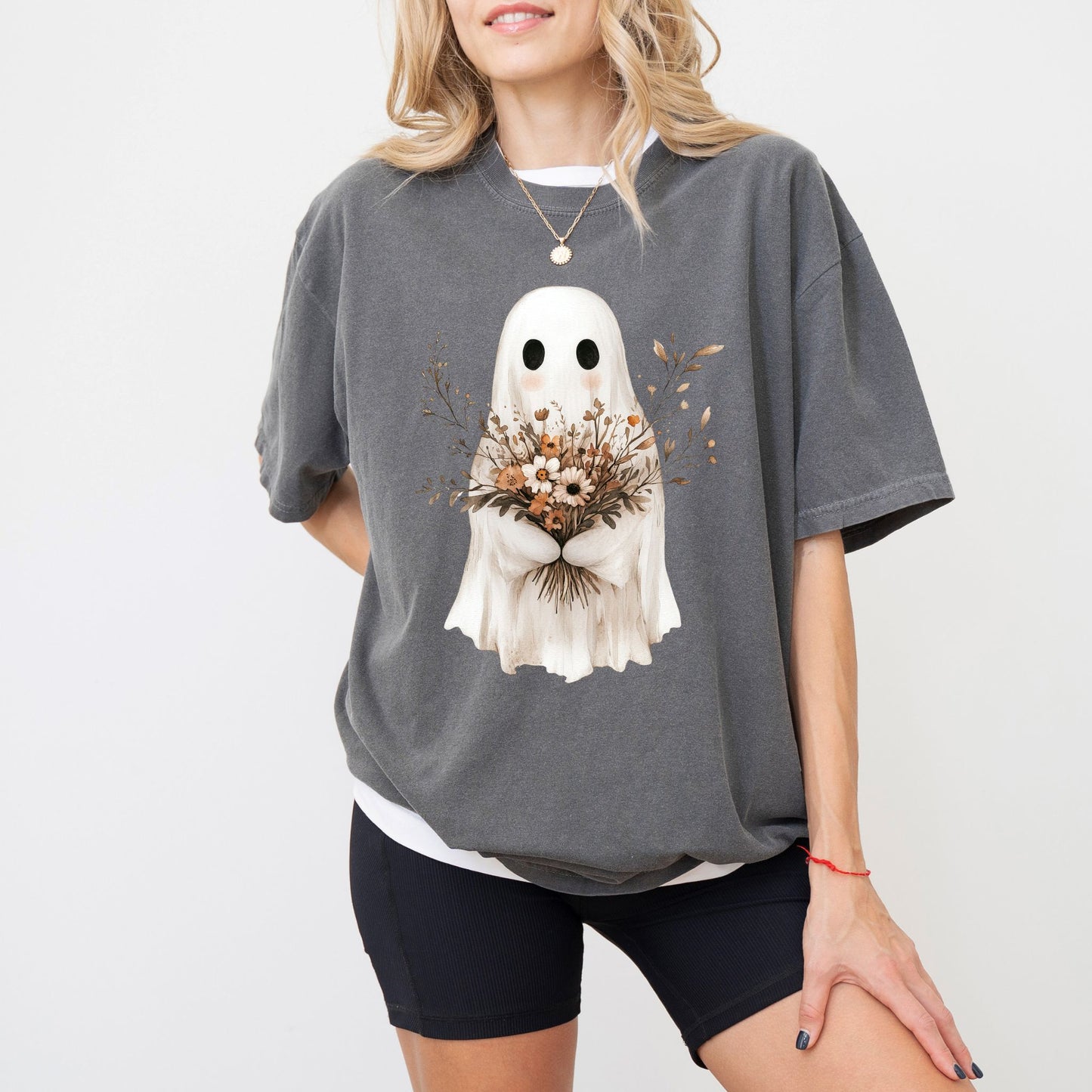Bouquet Ghost T-Shirt – Neutral Floral Spooky Cute Graphic on Comfort Colors® Tee