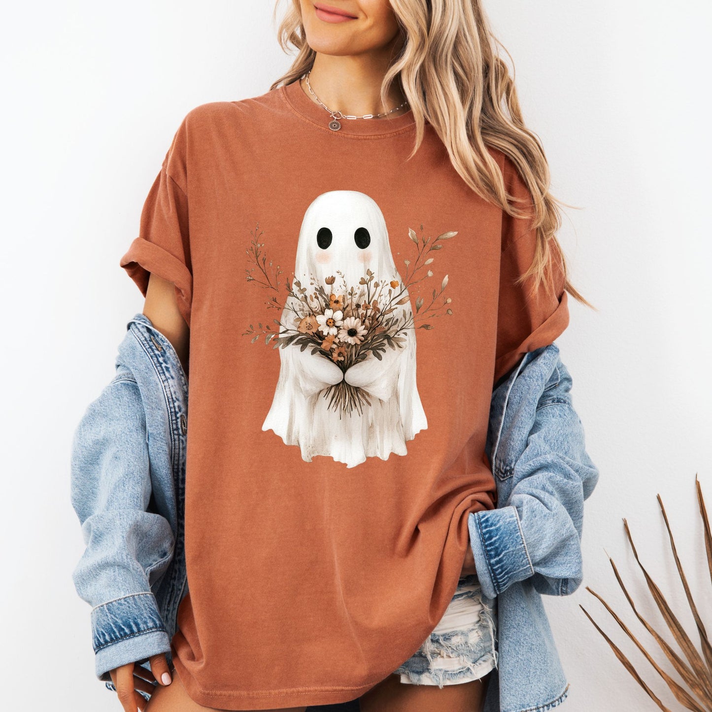Bouquet Ghost T-Shirt – Neutral Floral Spooky Cute Graphic on Comfort Colors® Tee
