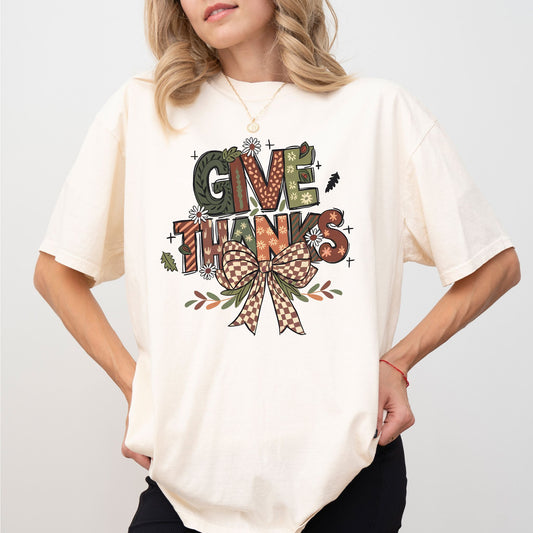 Give Thanks Shirt — Fall Graphic Tee, Retro Thanksgiving T-Shirt