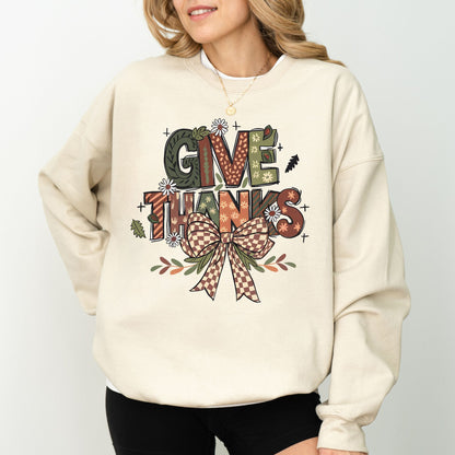 Give Thanks Sweatshirt — Cozy Fall Pullover, Retro Thanksgiving Crewneck