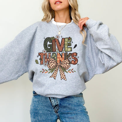Give Thanks Sweatshirt — Cozy Fall Pullover, Retro Thanksgiving Crewneck