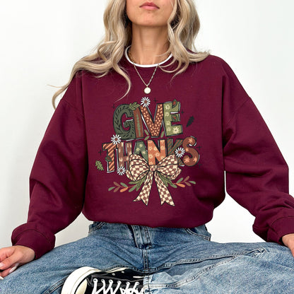 Give Thanks Sweatshirt — Cozy Fall Pullover, Retro Thanksgiving Crewneck