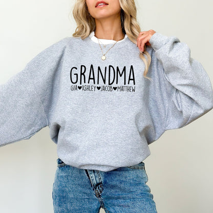Custom Grandma Sweatshirt – Personalized Grandkids Name Crewneck Gift for Nana or Mimi