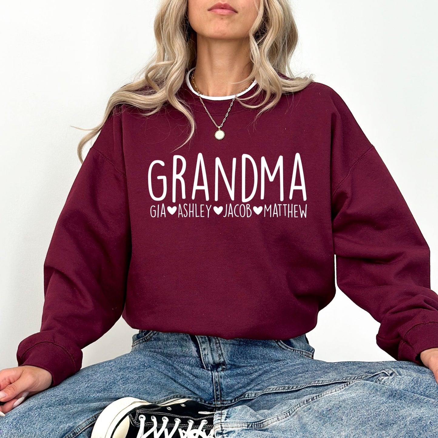 Custom Grandma Sweatshirt – Personalized Grandkids Name Crewneck Gift for Nana or Mimi