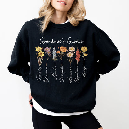 Custom Grandma’s Garden Sweatshirt | Personalized Grandkids Name Flower Crewneck