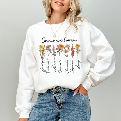 Custom Grandma’s Garden Sweatshirt | Personalized Grandkids Name Flower Crewneck