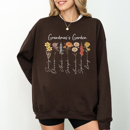 Custom Grandma’s Garden Sweatshirt | Personalized Grandkids Name Flower Crewneck