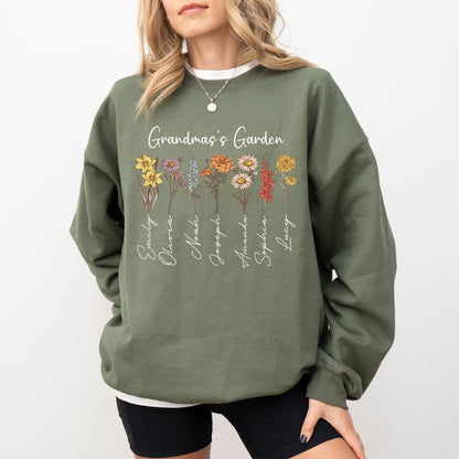 Custom Grandma’s Garden Sweatshirt | Personalized Grandkids Name Flower Crewneck