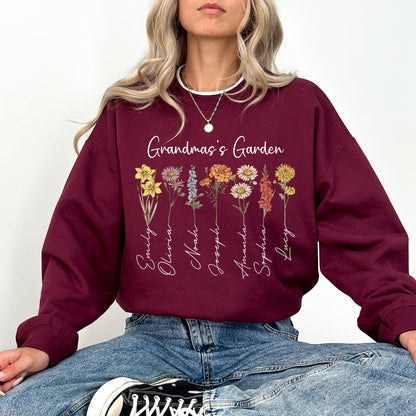 Custom Grandma’s Garden Sweatshirt | Personalized Grandkids Name Flower Crewneck