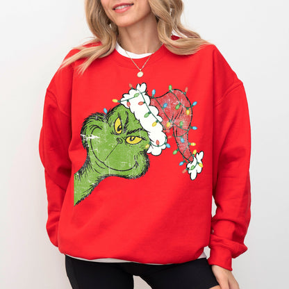 Grinch Santa Hat Christmas Sweatshirt, Merry Grinchmas Crewneck