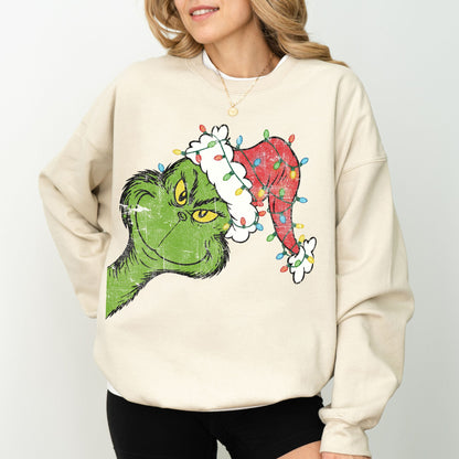 Grinch Santa Hat Christmas Sweatshirt, Merry Grinchmas Crewneck