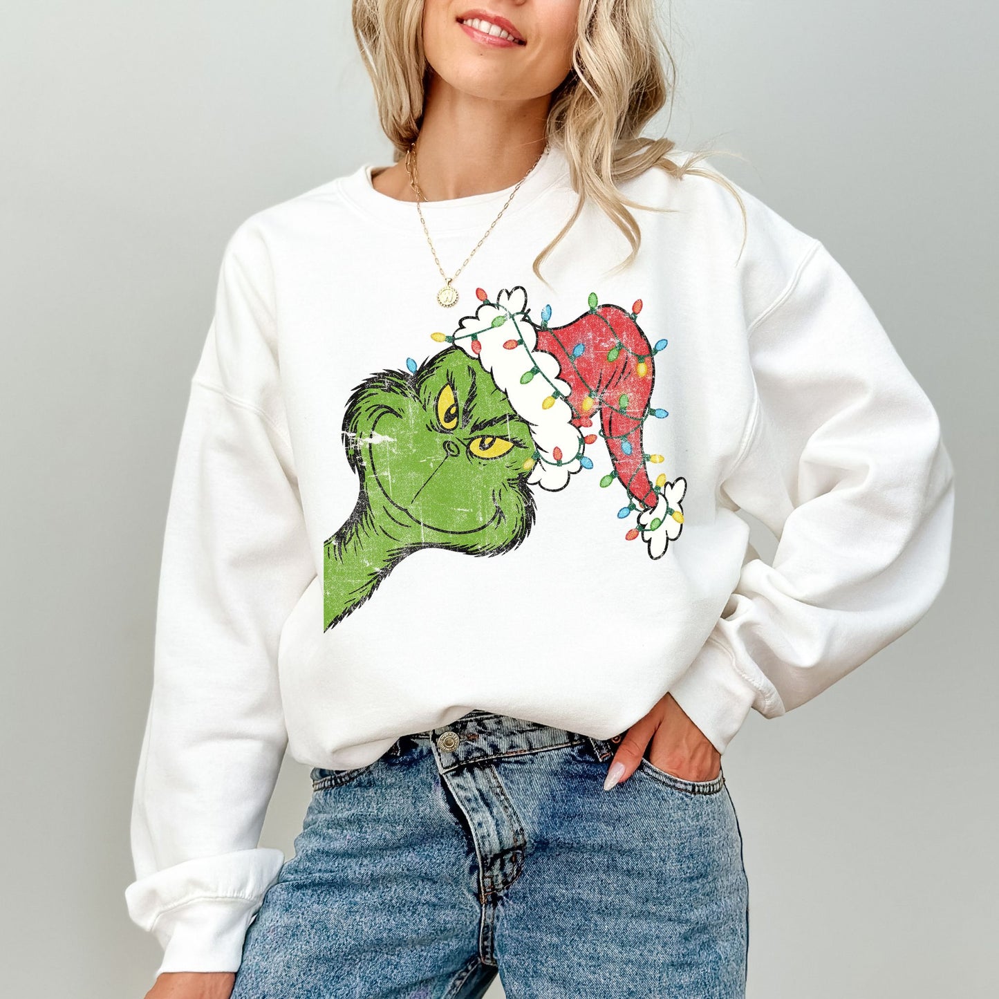 Grinch Santa Hat Christmas Sweatshirt, Merry Grinchmas Crewneck