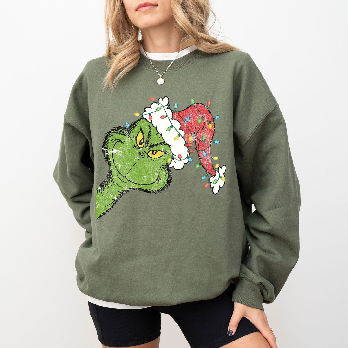 Grinch Santa Hat Christmas Sweatshirt, Merry Grinchmas Crewneck