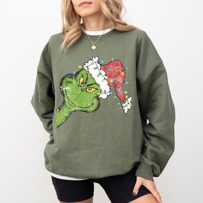 Grinch Santa Hat Christmas Sweatshirt, Merry Grinchmas Crewneck