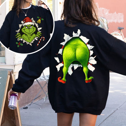 Grinch Back Print Christmas Sweatshirt – Funny Holiday Crewneck