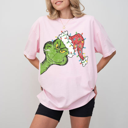 Grinch Santa Hat Christmas T-Shirt, Merry Grinchmas Graphic Tee