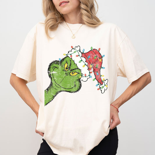 Grinch Santa Hat Christmas T-Shirt, Merry Grinchmas Graphic Tee