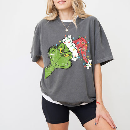 Grinch Santa Hat Christmas T-Shirt, Merry Grinchmas Graphic Tee