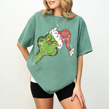 Grinch Santa Hat Christmas T-Shirt, Merry Grinchmas Graphic Tee