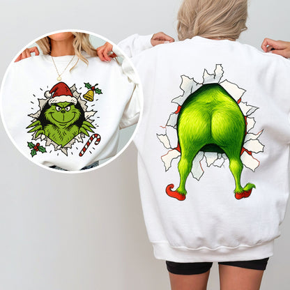 Grinch Back Print Christmas Sweatshirt – Funny Holiday Crewneck